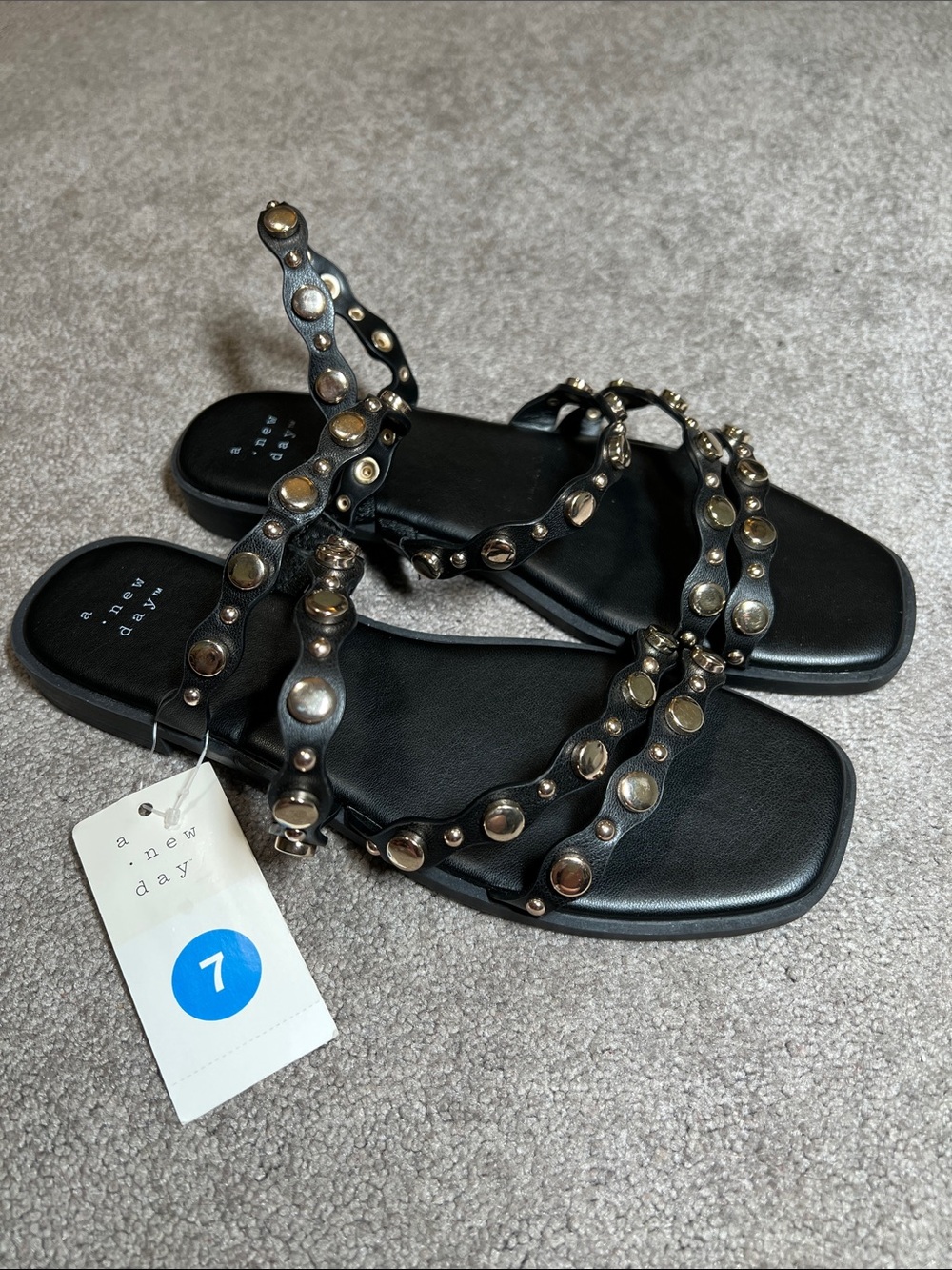 NWT A New Day Black Slide Sandal with Gold Stud Accents size 7